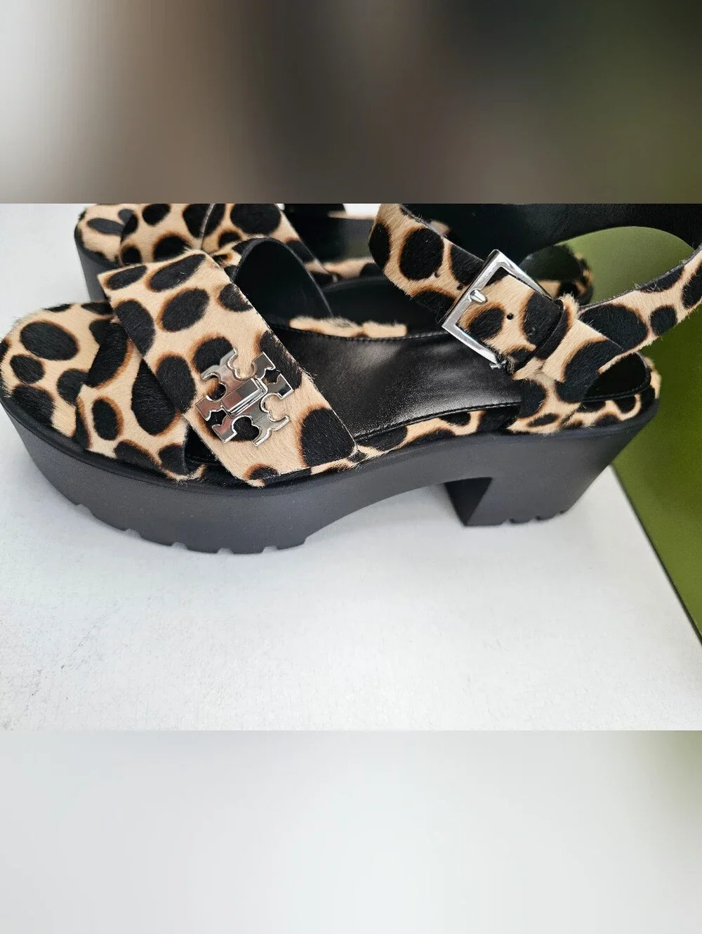 Tory Burch Turnlock Calf Hair Lug Heel Platform Sandals